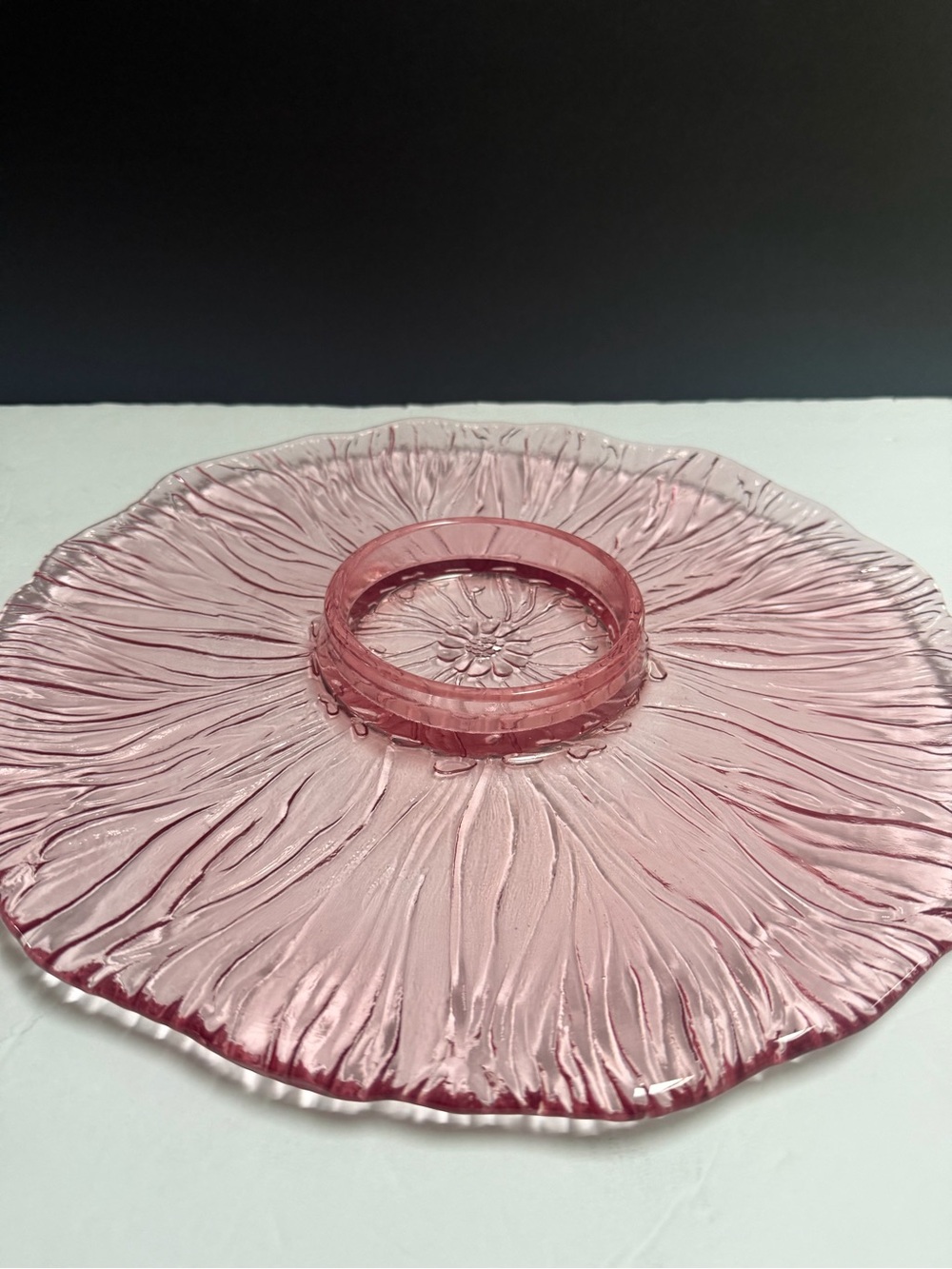 Vintage Pink Glass Serving Dish 14”